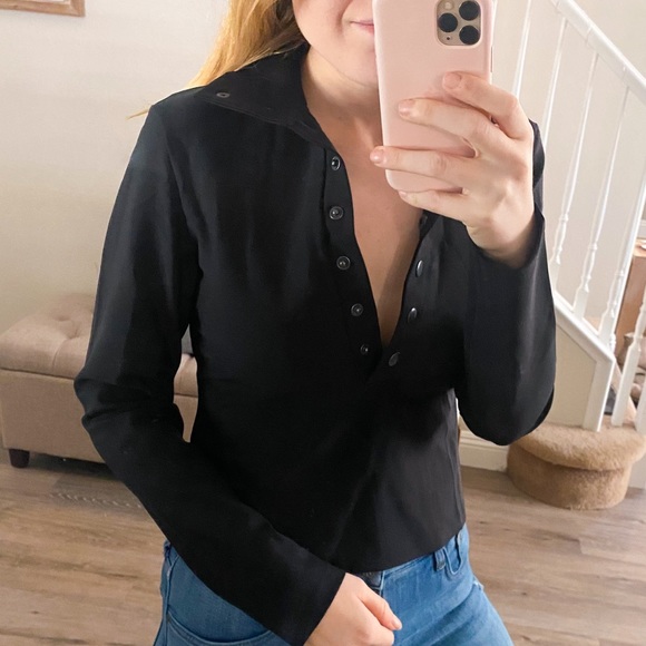 L'agence Black Cropped Collar Top Long Sleeve New With Tag Small - Picture 6 of 6